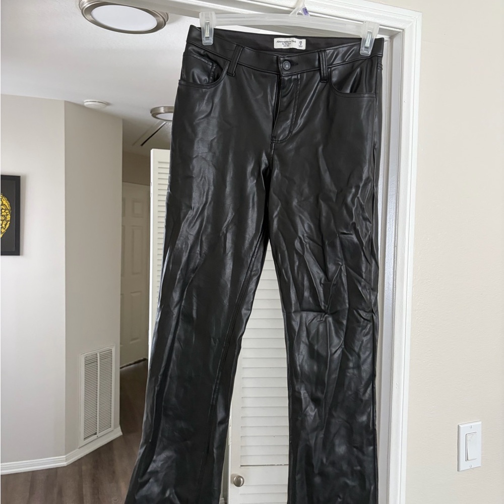 Abercrombie & Fitch Black Faux Leather Wide-Leg Pants